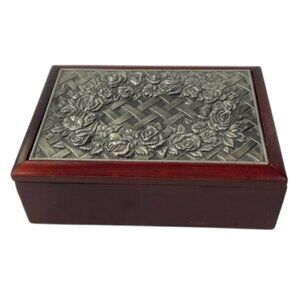 Vintage wood and metal trinket box. Made in Korea.